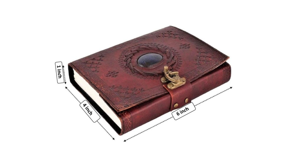 Handmade Vintage Leather Notebook with Stone | Lockable Journal Diary for Writing, Sketching & Gift Collectible (BLACKLUXE CRAFTS) - BLACKLUXECRAFTS