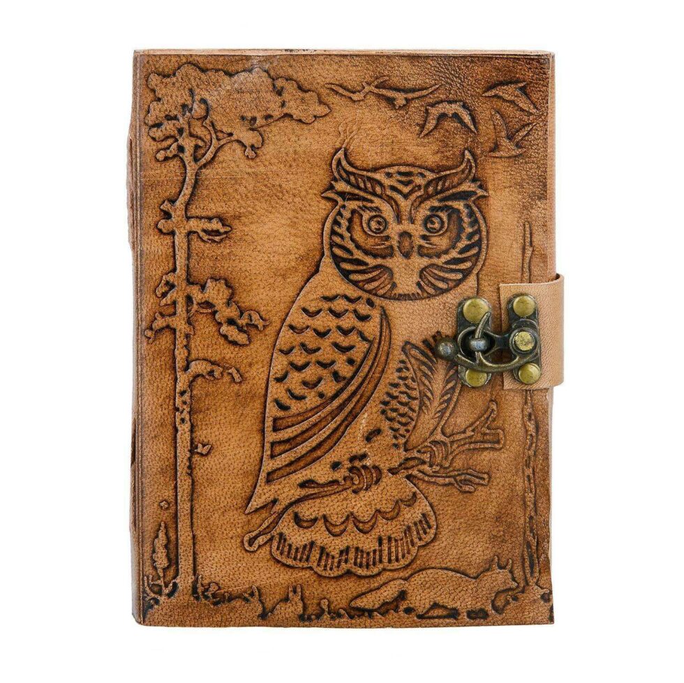 Handmade Leather Journal – Owl Embossed Writing Notebook with Lock, Vintage Diary for Writers & Gift (BLACKLUXE CRAFTS) - BLACKLUXECRAFTS
