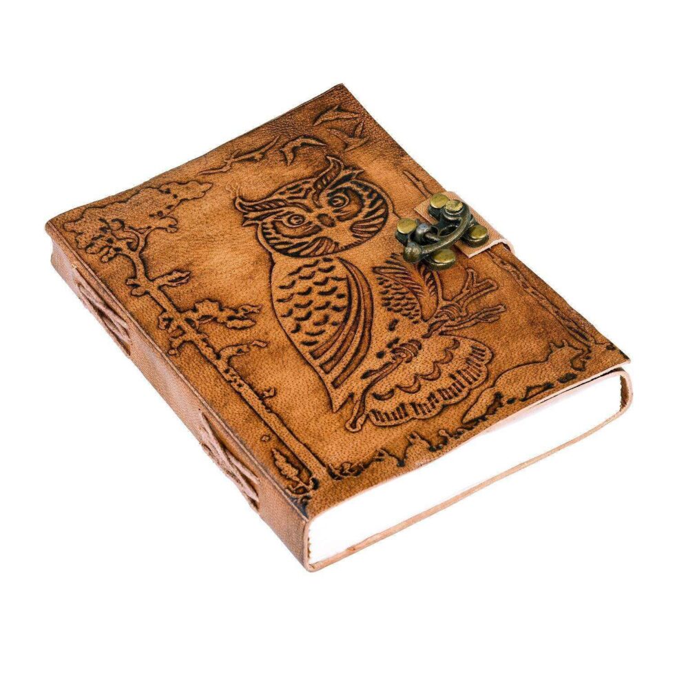 Handmade Leather Journal – Owl Embossed Writing Notebook with Lock, Vintage Diary for Writers & Gift (BLACKLUXE CRAFTS) - BLACKLUXECRAFTS