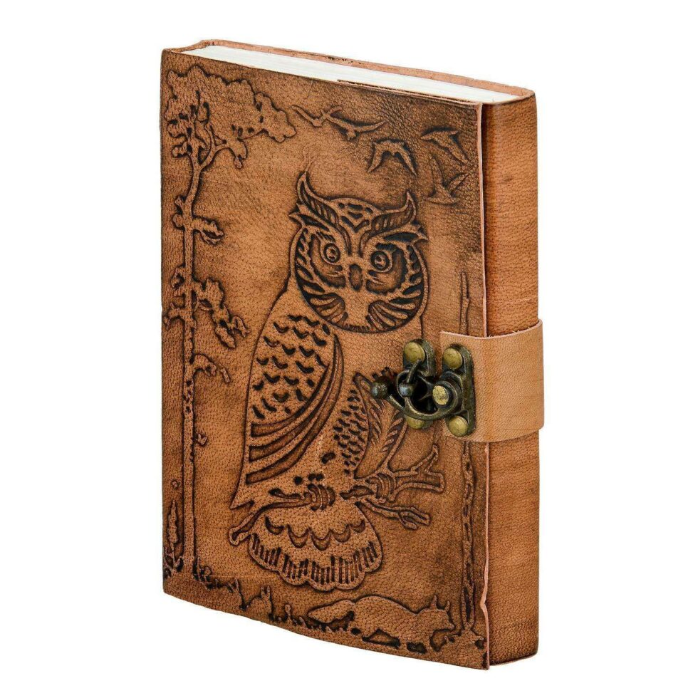 Handmade Leather Journal – Owl Embossed Writing Notebook with Lock, Vintage Diary for Writers & Gift (BLACKLUXE CRAFTS) - BLACKLUXECRAFTS