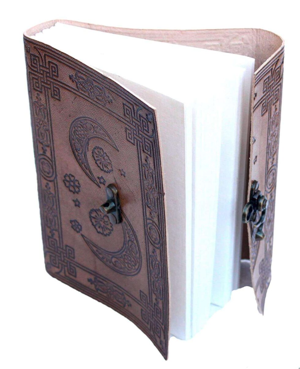 Handmade Leather Journal – Moon & Star Embossed Writing Notebook with Lock, Vintage Diary for Writers, Travel & Gifts (BLACKLUXE CRAFTS) - BLACKLUXECRAFTS