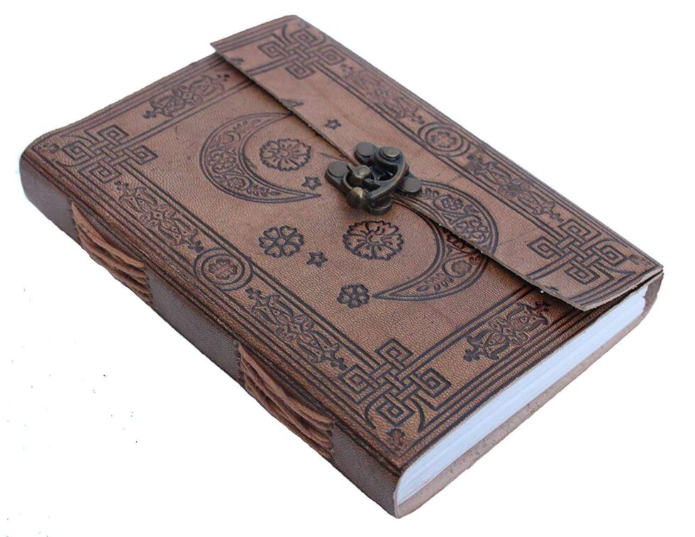 Handmade Leather Journal – Moon & Star Embossed Writing Notebook with Lock, Vintage Diary for Writers, Travel & Gifts (BLACKLUXE CRAFTS) - BLACKLUXECRAFTS