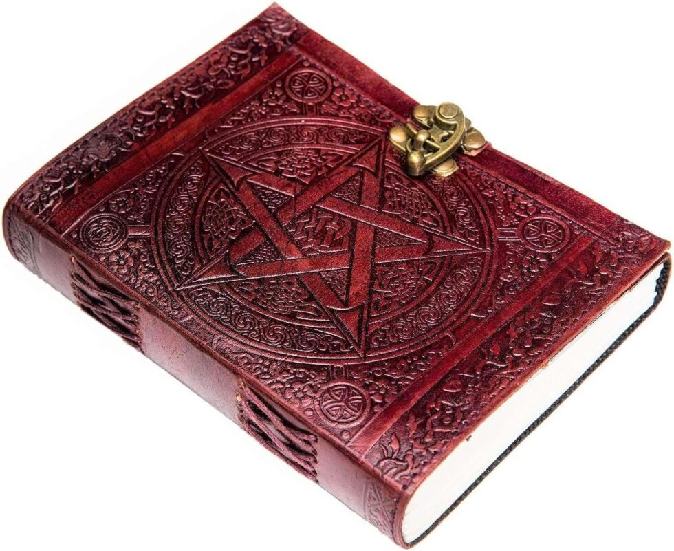 Handmade Red Leather Journal with Pentagram Design – Vintage Lock Diary for Writing, Wicca & Gifting (BLACKLUXE CRAFTS) - BLACKLUXECRAFTS