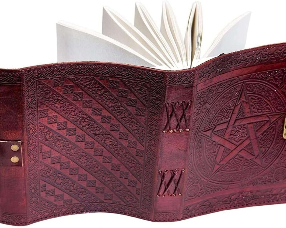 Handmade Red Leather Journal with Pentagram Design – Vintage Lock Diary for Writing, Wicca & Gifting (BLACKLUXE CRAFTS) - BLACKLUXECRAFTS