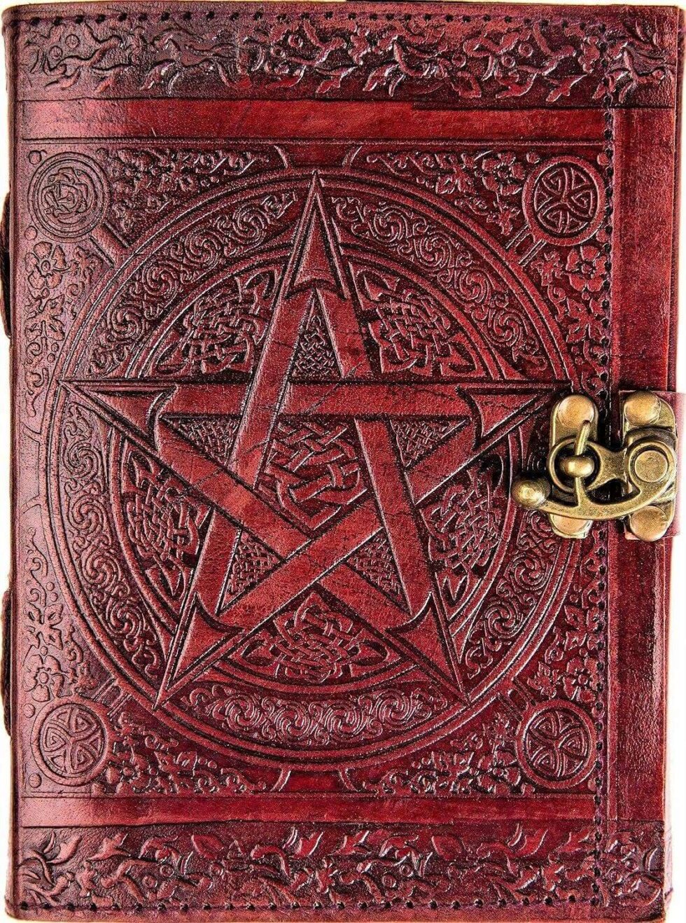 Handmade Red Leather Journal with Pentagram Design – Vintage Lock Diary for Writing, Wicca & Gifting (BLACKLUXE CRAFTS) - BLACKLUXECRAFTS