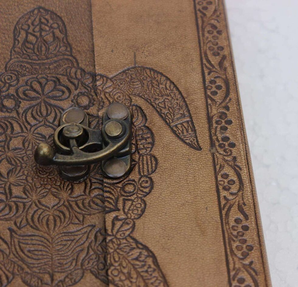 Handmade Brown Leather Journal with Turtle Embossing – Vintage Lock Diary for Writing, Sketching & Gifting (BLACKLUXE CRAFTS) - BLACKLUXECRAFTS