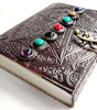 Handmade Leather Journal with Chakra Stones & Pentagram Design – Vintage Lock Diary for Writing, Witchcraft & Gifting (BLACKLUXE CRAFTS) - BLACKLUXECRAFTS