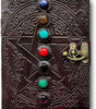 Handmade Leather Journal with Chakra Stones & Pentagram Design – Vintage Lock Diary for Writing, Witchcraft & Gifting (BLACKLUXE CRAFTS) - BLACKLUXECRAFTS