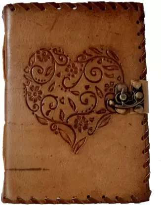 Handmade Leather Journal with Heart Emboss & Lock – Vintage Writing Notebook, Travel Diary, Sketchbook Gift (BLACKLUXE CRAFTS) - BLACKLUXECRAFTS