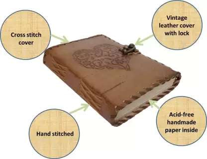 Handmade Leather Journal with Heart Emboss & Lock – Vintage Writing Notebook, Travel Diary, Sketchbook Gift (BLACKLUXE CRAFTS) - BLACKLUXECRAFTS