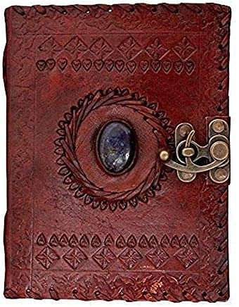 Handmade Vintage Leather Journal with Gemstone & Lock – Antique Writing Notebook, Travel Diary, Sketchbook Gift (BLACKLUXE CRAFTS) - BLACKLUXECRAFTS