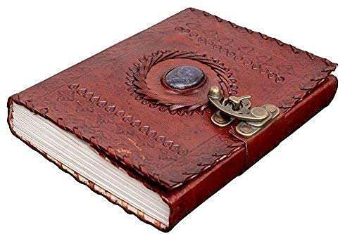 Handmade Vintage Leather Journal with Gemstone & Lock – Antique Writing Notebook, Travel Diary, Sketchbook Gift (BLACKLUXE CRAFTS) - BLACKLUXECRAFTS