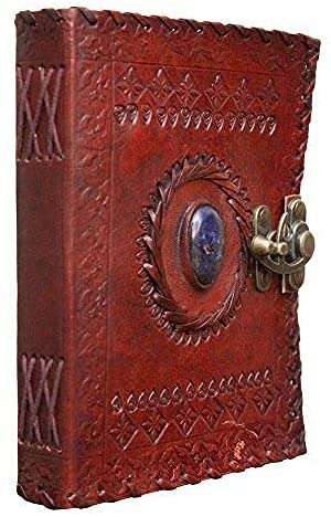 Handmade Vintage Leather Journal with Gemstone & Lock – Antique Writing Notebook, Travel Diary, Sketchbook Gift (BLACKLUXE CRAFTS) - BLACKLUXECRAFTS