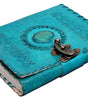 Handmade Turquoise Leather Journal with Gemstone & Lock – Vintage Writing Notebook, Travel Diary, Wiccan Spell Book, Sketchbook (BLACKLUXE CRAFTS) - BLACKLUXECRAFTS