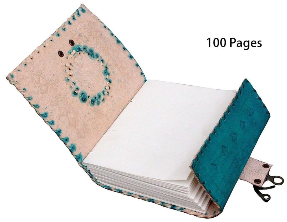 Handmade Turquoise Leather Journal with Gemstone & Lock – Vintage Writing Notebook, Travel Diary, Wiccan Spell Book, Sketchbook (BLACKLUXE CRAFTS) - BLACKLUXECRAFTS