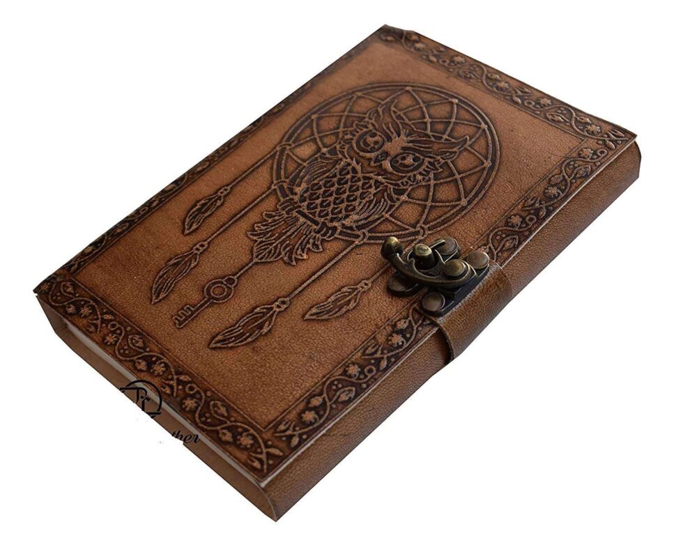 Handmade Leather Journal with Owl Dreamcatcher & Lock – Vintage Writing Notebook, Boho Diary, Travel Sketchbook (BLACKLUXE CRAFTS) - BLACKLUXECRAFTS