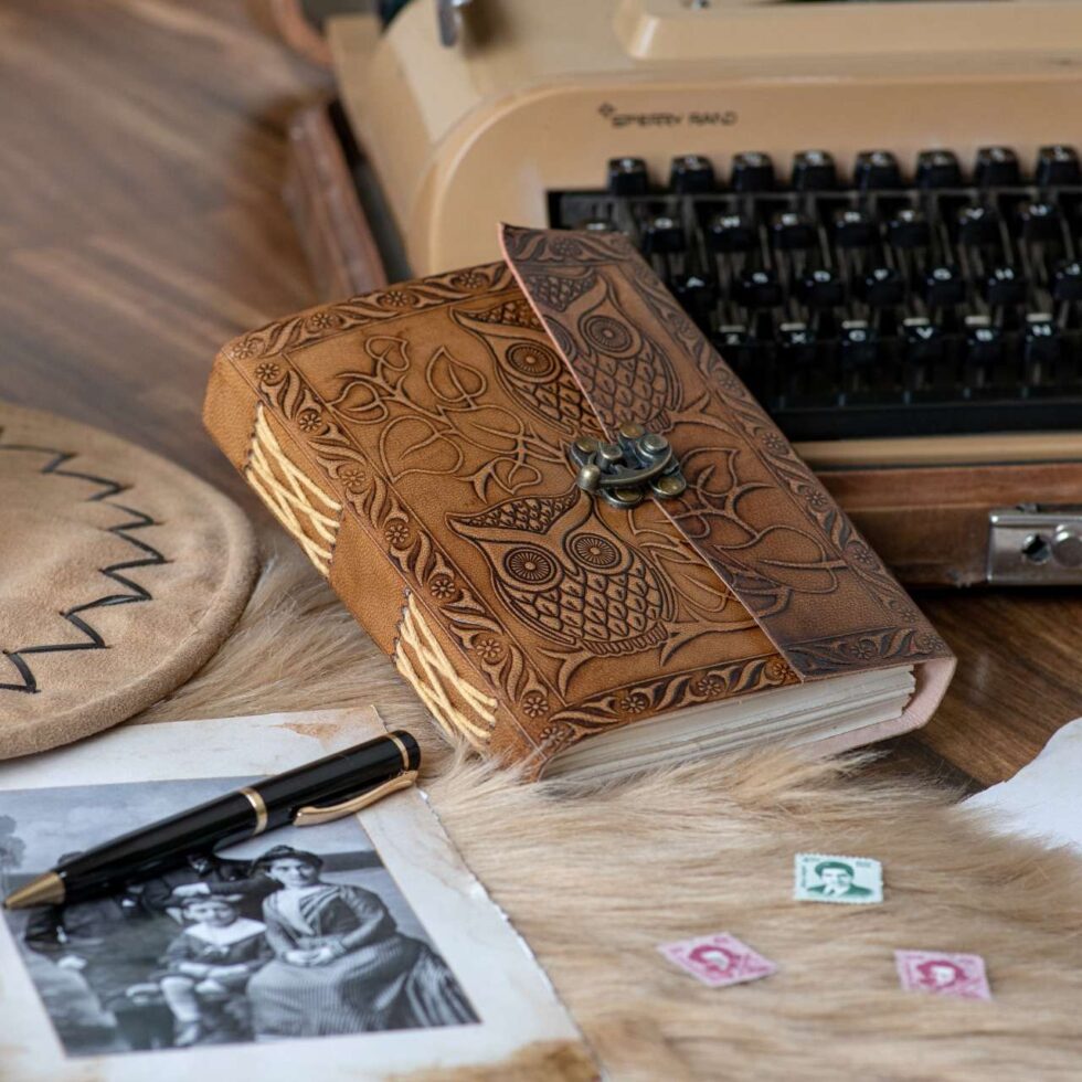Handmade Leather Journal with Owl Emboss & Lock – Vintage Writing Notebook, Boho Diary, Travel Sketchbook Gift (BLACKLUXE CRAFTS) - BLACKLUXECRAFTS