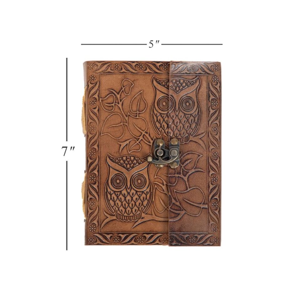 Handmade Leather Journal with Owl Emboss & Lock – Vintage Writing Notebook, Boho Diary, Travel Sketchbook Gift (BLACKLUXE CRAFTS) - BLACKLUXECRAFTS