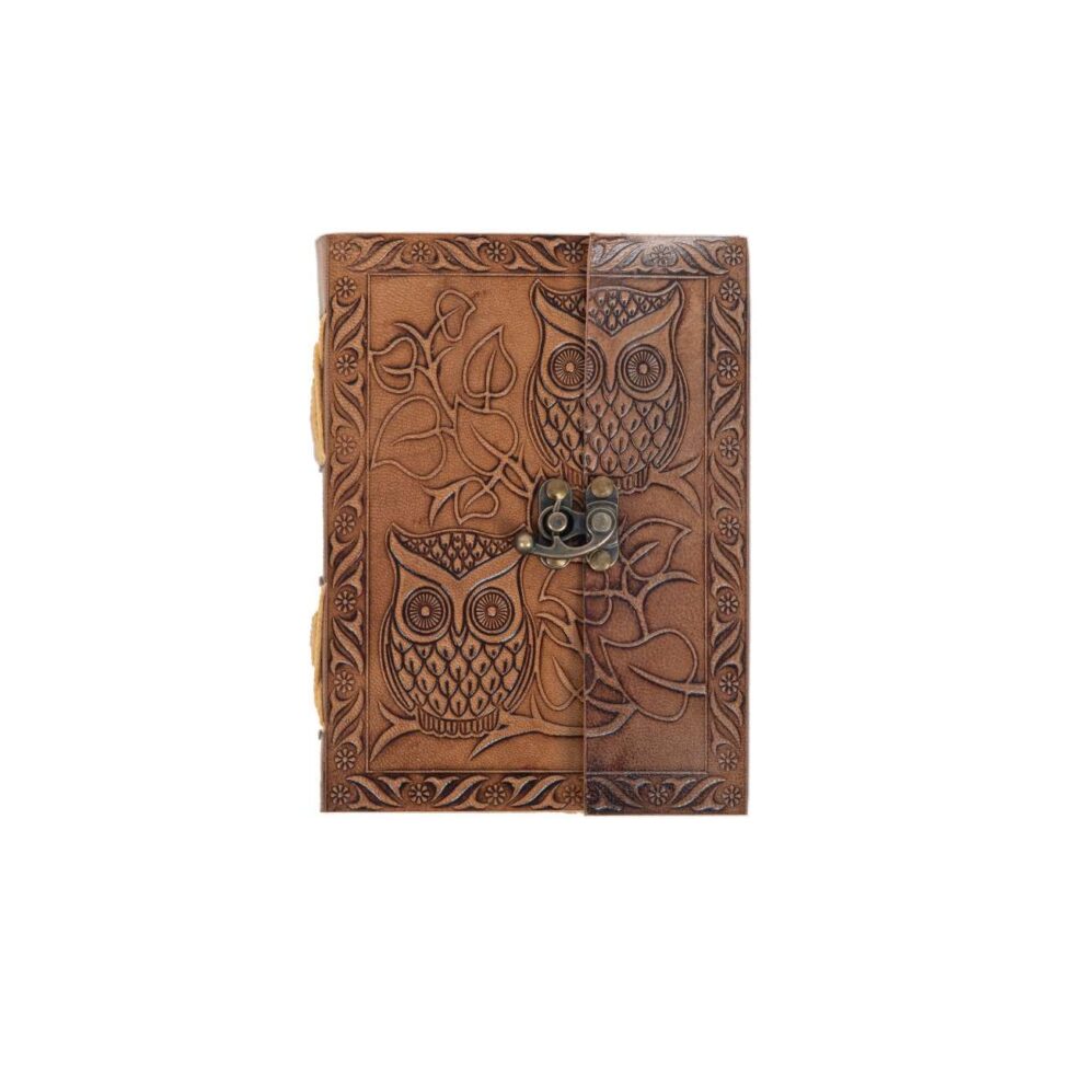 Handmade Leather Journal with Owl Emboss & Lock – Vintage Writing Notebook, Boho Diary, Travel Sketchbook Gift (BLACKLUXE CRAFTS) - BLACKLUXECRAFTS