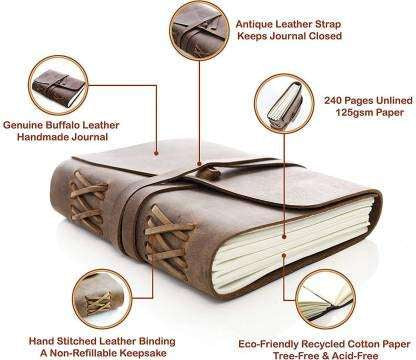 Handmade Rustic Leather Journal – Vintage Wrap Closure Refillable Notebook, Traveler’s Diary & Writing Sketchbook (BLACKLUXE CRAFTS) - BLACKLUXECRAFTS