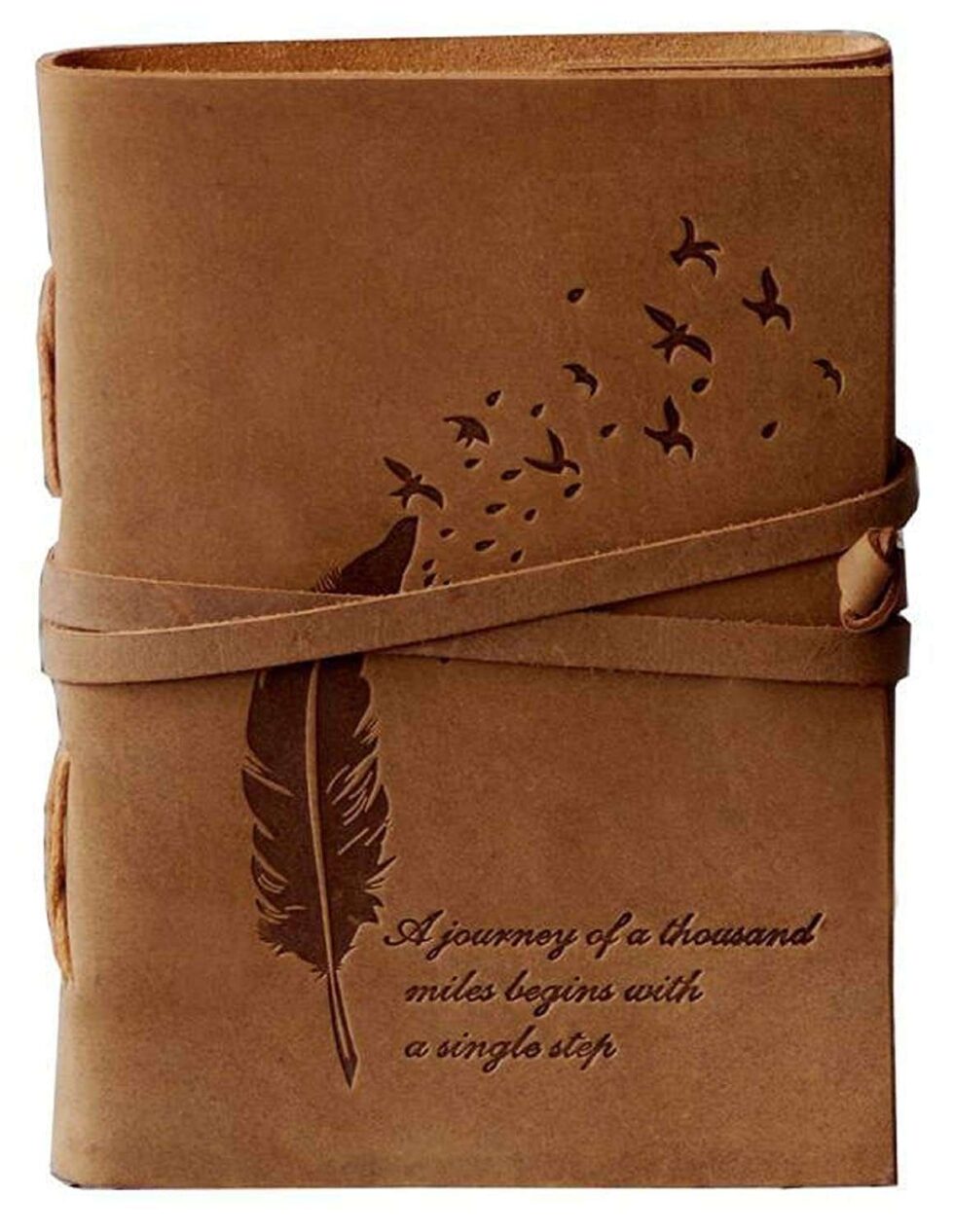 Handmade Leather Journal – Vintage Travel Diary with Feather & Birds Engraving, Quote Notebook for Writing & Gifting (BLACKLUXE CRAFTS) - BLACKLUXECRAFTS