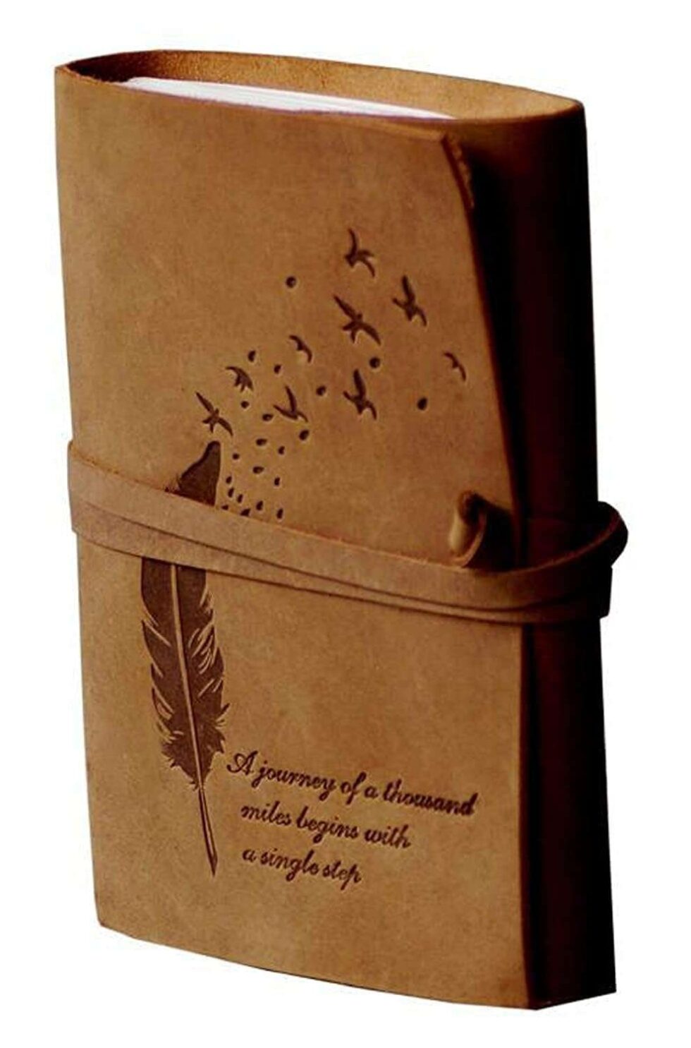Handmade Leather Journal – Vintage Travel Diary with Feather & Birds Engraving, Quote Notebook for Writing & Gifting (BLACKLUXE CRAFTS) - BLACKLUXECRAFTS