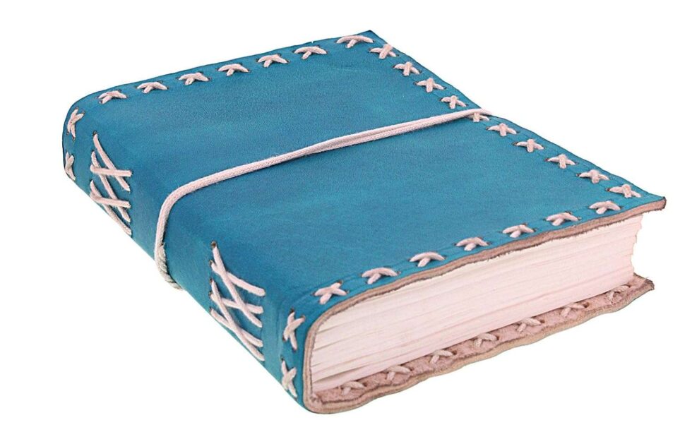 Handmade Blue Leather Journal – Vintage Diary Notebook with White Stitch Binding, Travel Writing Sketchbook Gift (BLACKLUXE CRAFTS) - BLACKLUXECRAFTS