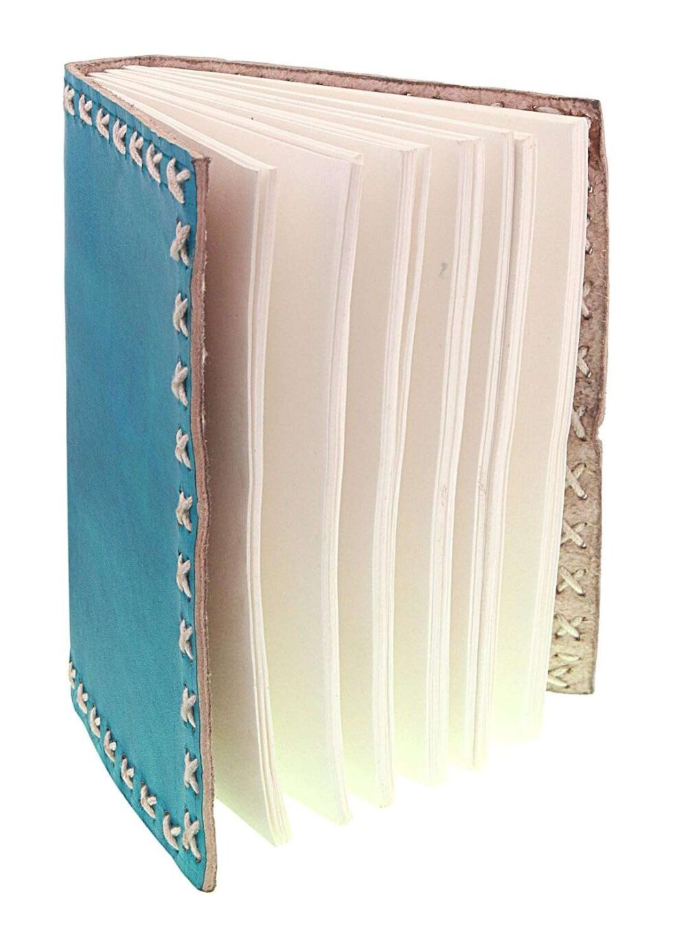 Handmade Blue Leather Journal – Vintage Diary Notebook with White Stitch Binding, Travel Writing Sketchbook Gift (BLACKLUXE CRAFTS) - BLACKLUXECRAFTS