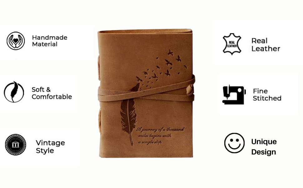 Handmade Leather Journal – Feather & Bird Embossed Travel Diary, Inspirational Quote Notebook, Vintage Writing Sketchbook Gift (BLACKLUXE CRAFTS) - BLACKLUXECRAFTS