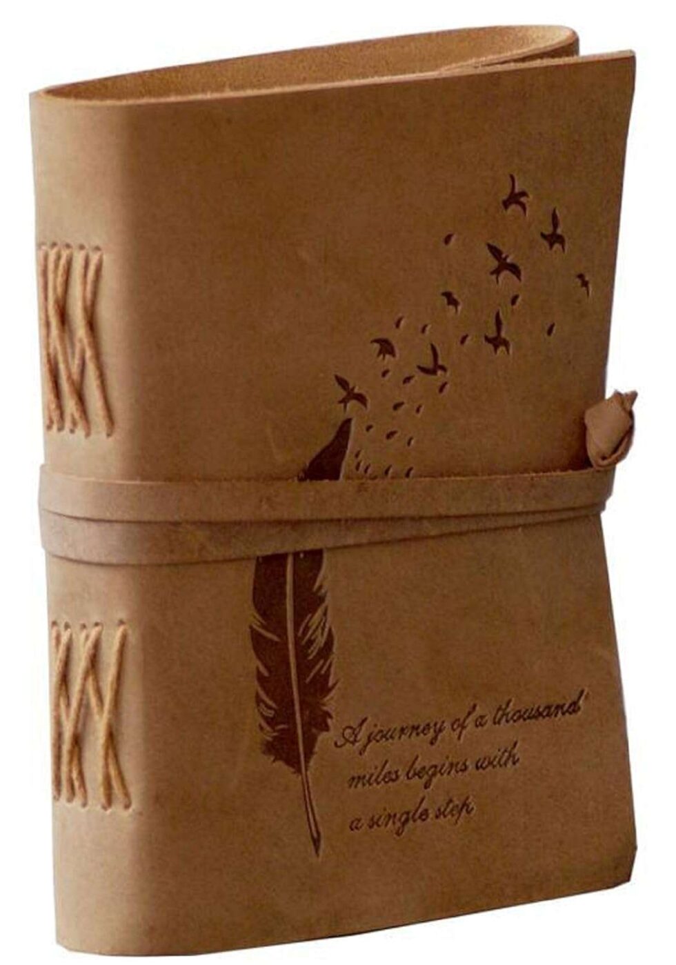 Handmade Leather Journal – Feather & Bird Embossed Travel Diary, Inspirational Quote Notebook, Vintage Writing Sketchbook Gift (BLACKLUXE CRAFTS) - BLACKLUXECRAFTS