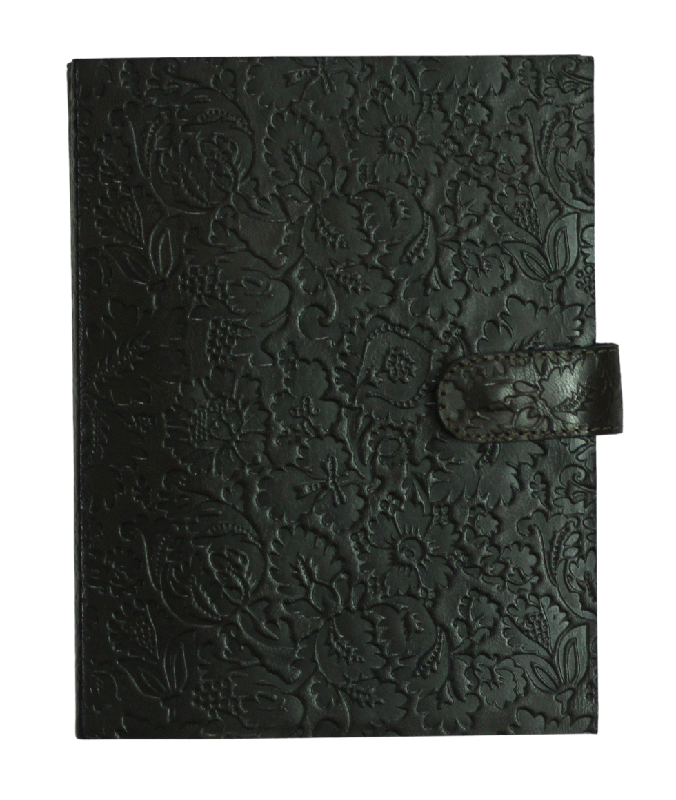 Premium Black Embossed Leather Journal Notebook with Strap Closure – Floral Design Writing Diary for Men & Women (BLACKLUXE CRAFTS) - BLACKLUXECRAFTS