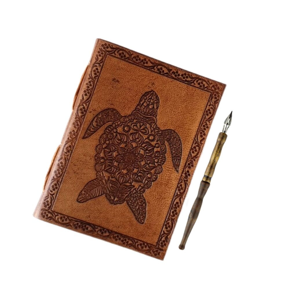 Handmade Embossed Leather Journal Notebook – Vintage Brown Turtle Design Writing Diary with Unlined Pages
(BLACKLUXE CRAFTS) - BLACKLUXECRAFTS