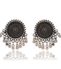 Handmade Oxidized Silver Stud Earrings with Dangling Beads – Ethnic Boho Tribal Jewelry for Women (BLACKLUXE CRAFTS) - BLACKLUXECRAFTS