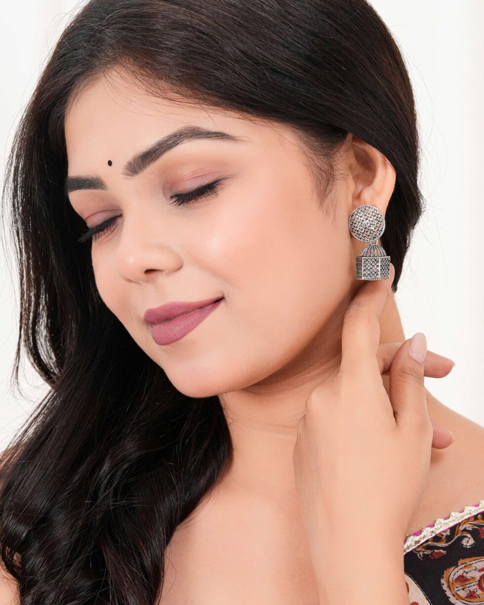 Handcrafted Oxidized Silver Geometric Dome Earrings – Tribal Boho Statement Jewelry for Women (BLACKLUXE CRAFTS) - BLACKLUXECRAFTS