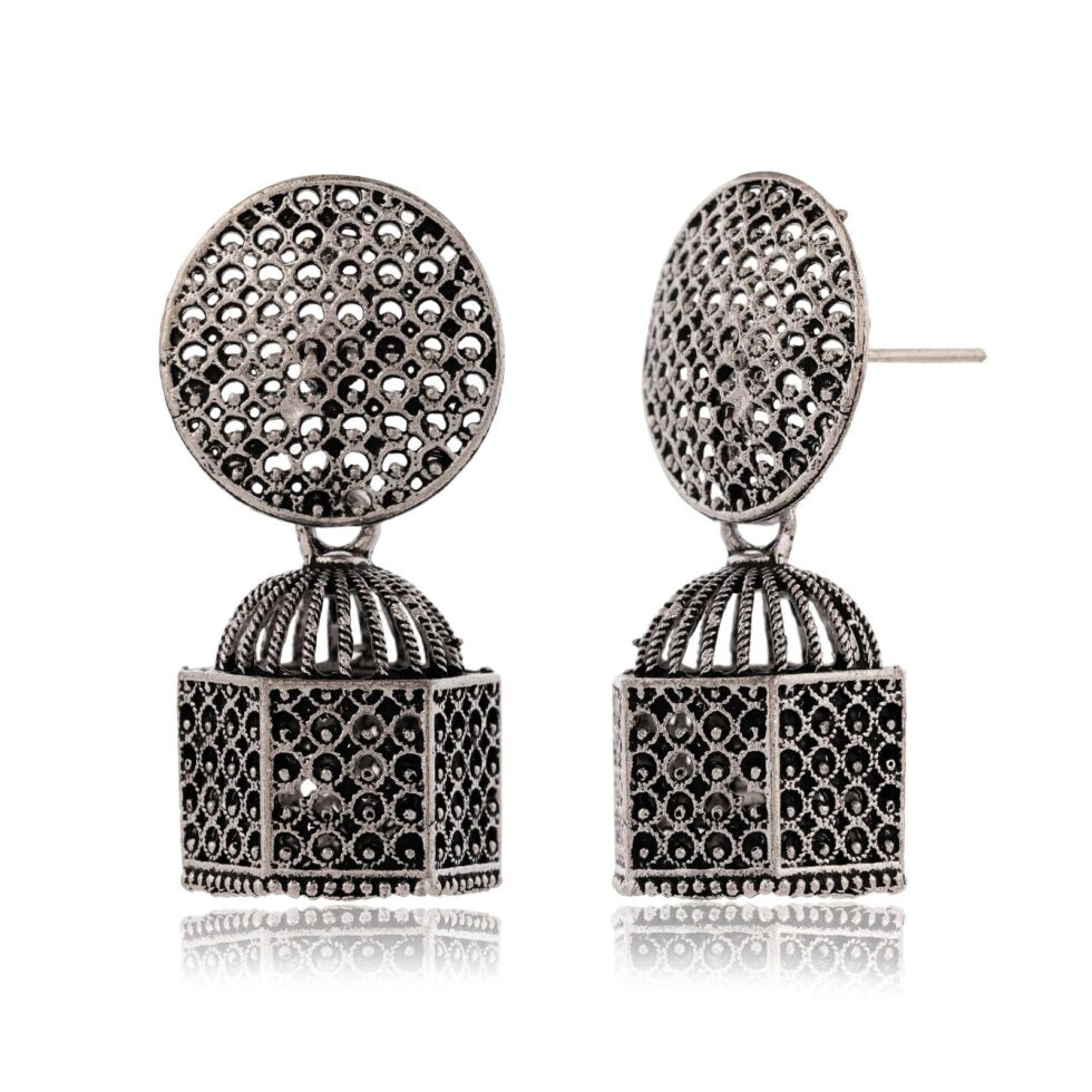 Handcrafted Oxidized Silver Geometric Dome Earrings – Tribal Boho Statement Jewelry for Women (BLACKLUXE CRAFTS) - BLACKLUXECRAFTS