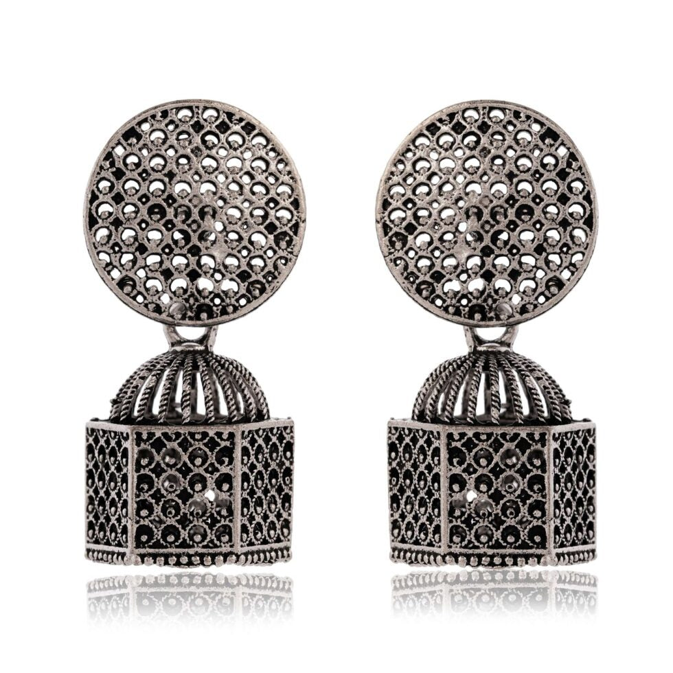 Handcrafted Oxidized Silver Geometric Dome Earrings – Tribal Boho Statement Jewelry for Women (BLACKLUXE CRAFTS) - BLACKLUXECRAFTS