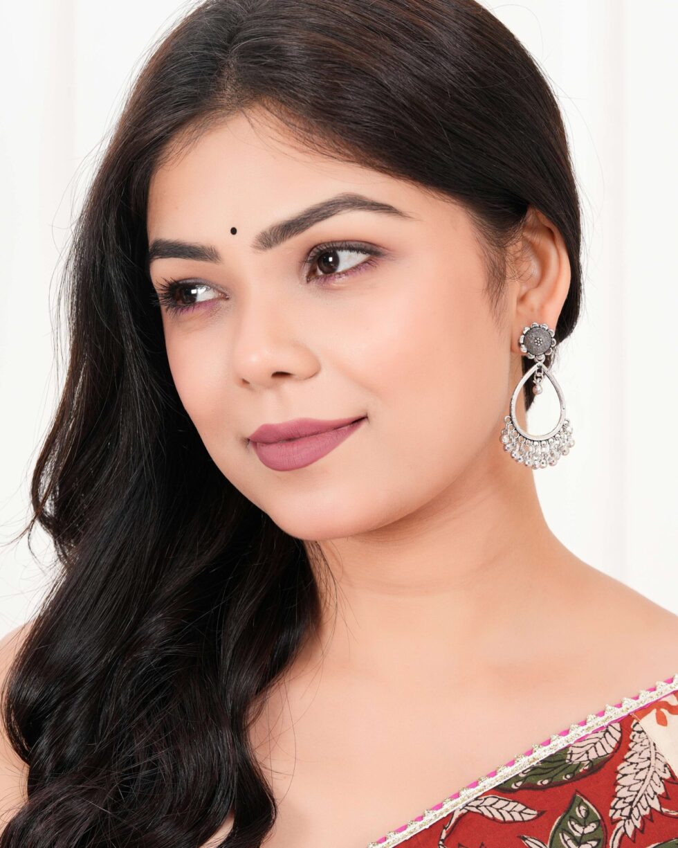 Handmade Oxidized Silver Teardrop Earrings with Flower Stud – Ethnic Boho Dangle Jewelry for Women (BLACKLUXE CRAFTS) - BLACKLUXECRAFTS