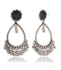 Handmade Oxidized Silver Teardrop Earrings with Flower Stud – Ethnic Boho Dangle Jewelry for Women (BLACKLUXE CRAFTS) - BLACKLUXECRAFTS
