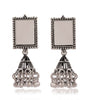 Handmade Oxidized Silver Rectangular Mirror Earrings with Jhumka Beads – Ethnic Boho Tribal Jewelry for Women (BLACKLUXE CRAFTS) - BLACKLUXECRAFTS