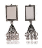 Handmade Oxidized Silver Rectangular Mirror Earrings with Jhumka Beads – Ethnic Boho Tribal Jewelry for Women (BLACKLUXE CRAFTS) - BLACKLUXECRAFTS