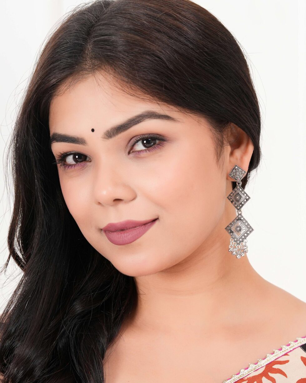 Handmade Oxidized Silver Geometric Dangle Earrings – Ethnic Tribal Boho Jewelry for Women (BLACKLUXE CRAFTS) - BLACKLUXECRAFTS