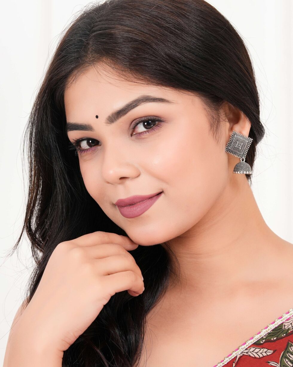 Handmade Oxidized Silver Diamond Stud Jhumka Earrings – Ethnic Boho Tribal Jewelry for Women (BLACKLUXE CRAFTS) - BLACKLUXECRAFTS