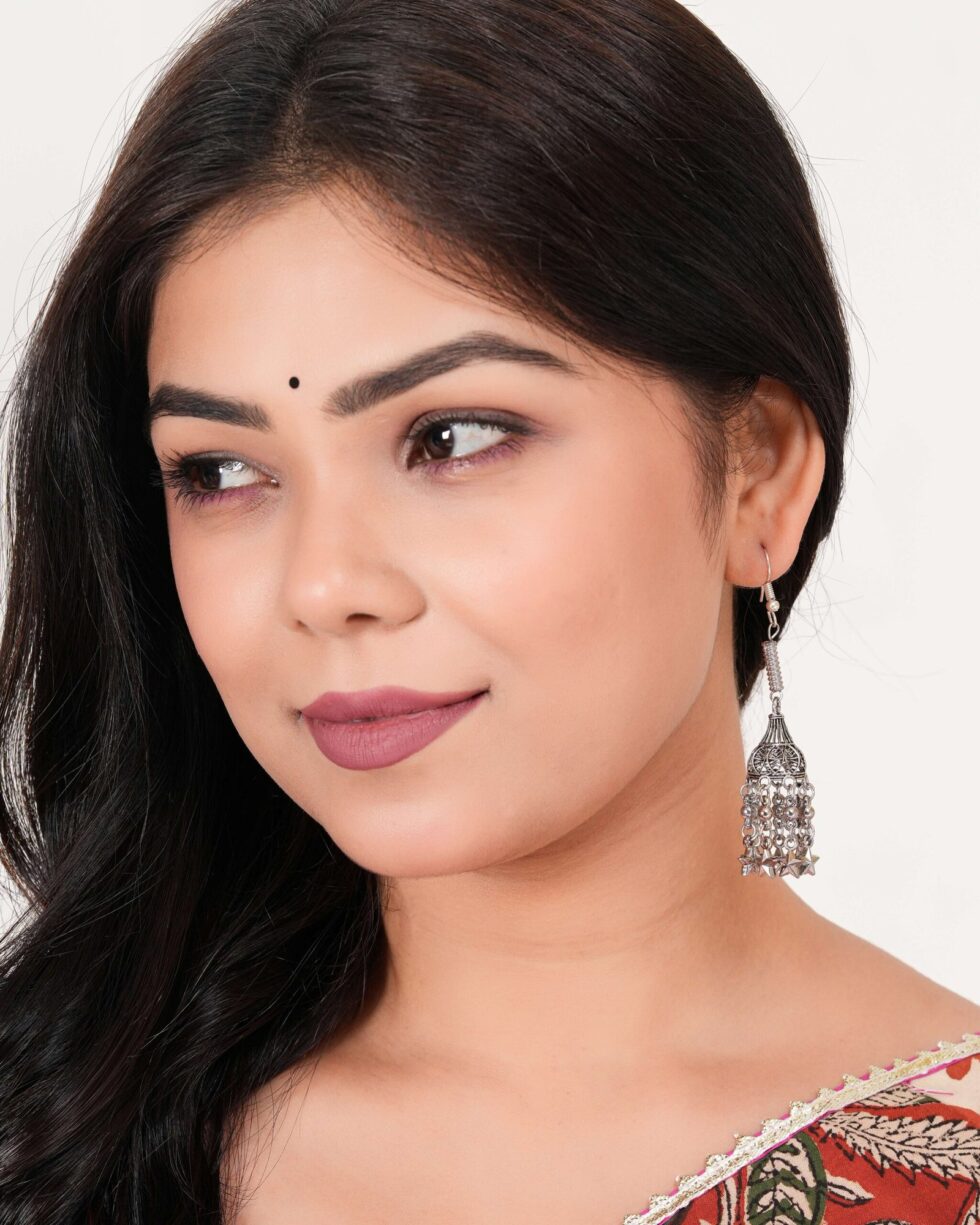Handmade Oxidized Silver Long Dangle Earrings with Star Charms – Ethnic Boho Tribal Jewelry for Women (BLACKLUXE CRAFTS) - BLACKLUXECRAFTS