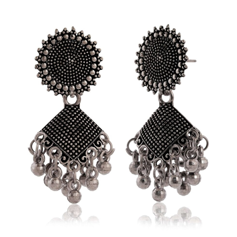 Bohemian Oxidized Silver Dangle Earrings for Women – Ethnic Tribal Statement Jewelry with Beads, Festival & Party Accessories (BLACKLUXE CRAFTS) - BLACKLUXECRAFTS