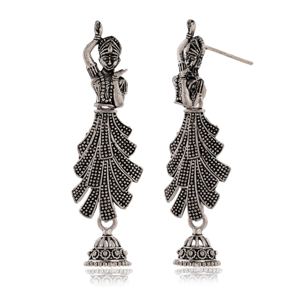 Oxidized Silver Dance Figure Earrings for Women – Ethnic Tribal Statement Jewelry, Bohemian Festival & Party Accessories (BLACKLUXE CRAFTS) - BLACKLUXECRAFTS