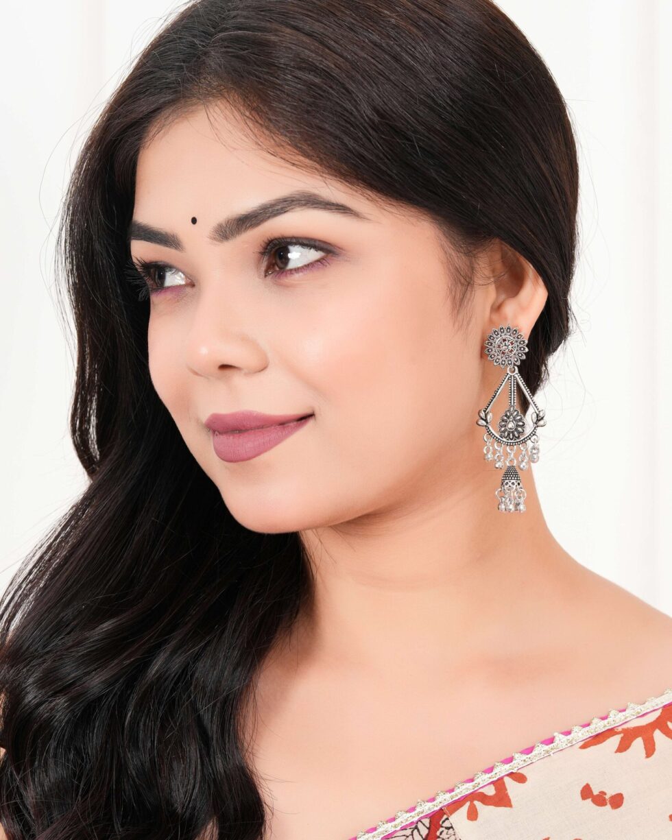 Oxidized Silver Chandelier Earrings for Women – Bohemian Tribal Statement Jewelry, Ethnic Festival & Party Accessories (BLACKLUXE CRAFTS) - BLACKLUXECRAFTS