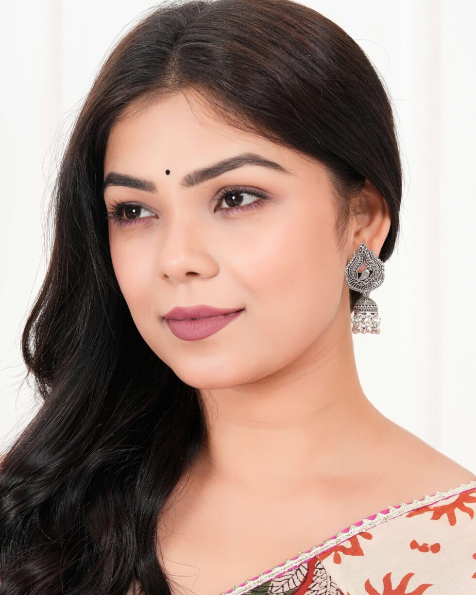 Handcrafted Oxidized Silver Bird Motif Earrings – Indian Ethnic Jhumka Dangle Jewelry for Women (BLACKLUXE CRAFTS) - BLACKLUXECRAFTS