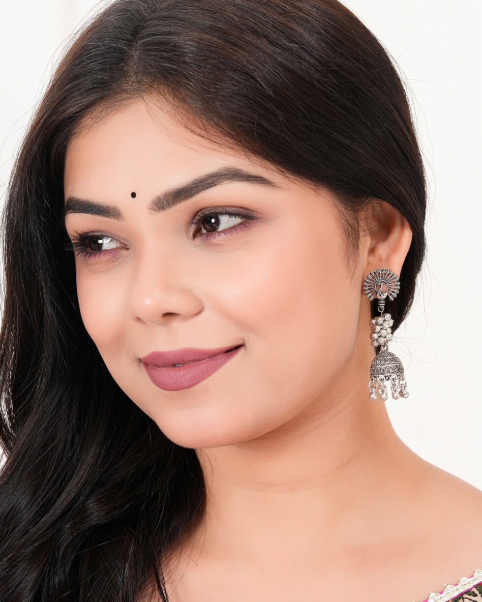 Handcrafted Oxidized Silver Peacock Jhumka Earrings – Indian Ethnic Boho Dangle Jewelry for Women (BLACKLUXE CRAFTS) - BLACKLUXECRAFTS