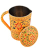 Handmade Indian Hand-Painted Floral Metal Water Jug with Lid – Vintage Ethnic Pitcher for Home & Kitchen (BLACKLUXE CRAFTS) - BLACKLUXECRAFTS