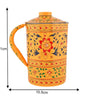 Handmade Indian Hand-Painted Floral Metal Water Jug with Lid – Vintage Ethnic Pitcher for Home & Kitchen (BLACKLUXE CRAFTS) - BLACKLUXECRAFTS